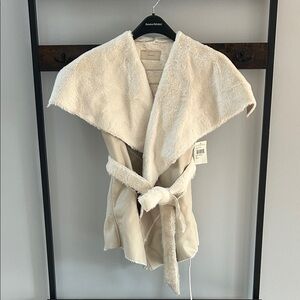 Blank NYC Cream Vest with Faux Fur Collar